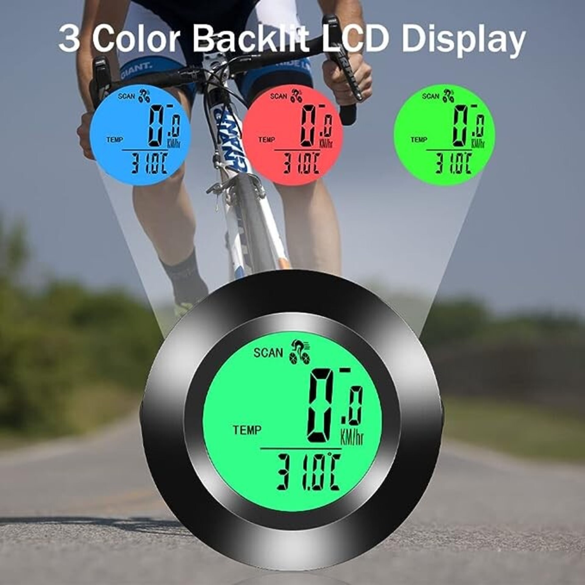 Ciclocomputador multifunción impermeable cuentakilómetros bicicleta velocímetro con pantalla retroiluminada de 3 colores, 20 funciones, inicio automático/parada, para adultos y niños, color negro - 1