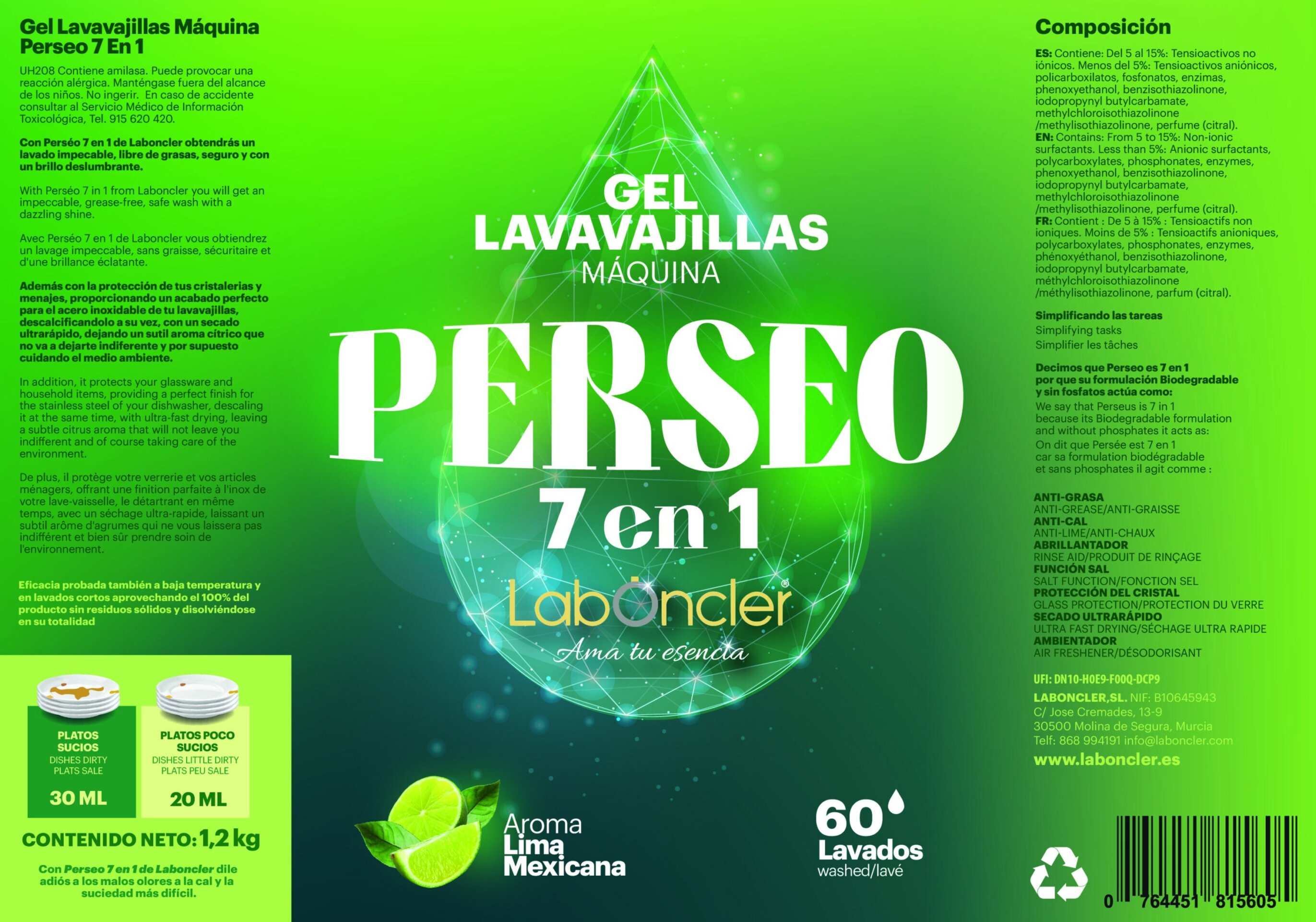 Perseo 7 en 1 Gel Lavavajillas para Máquina – Potente, Seguro y Ecológico| 1.2kg - 2