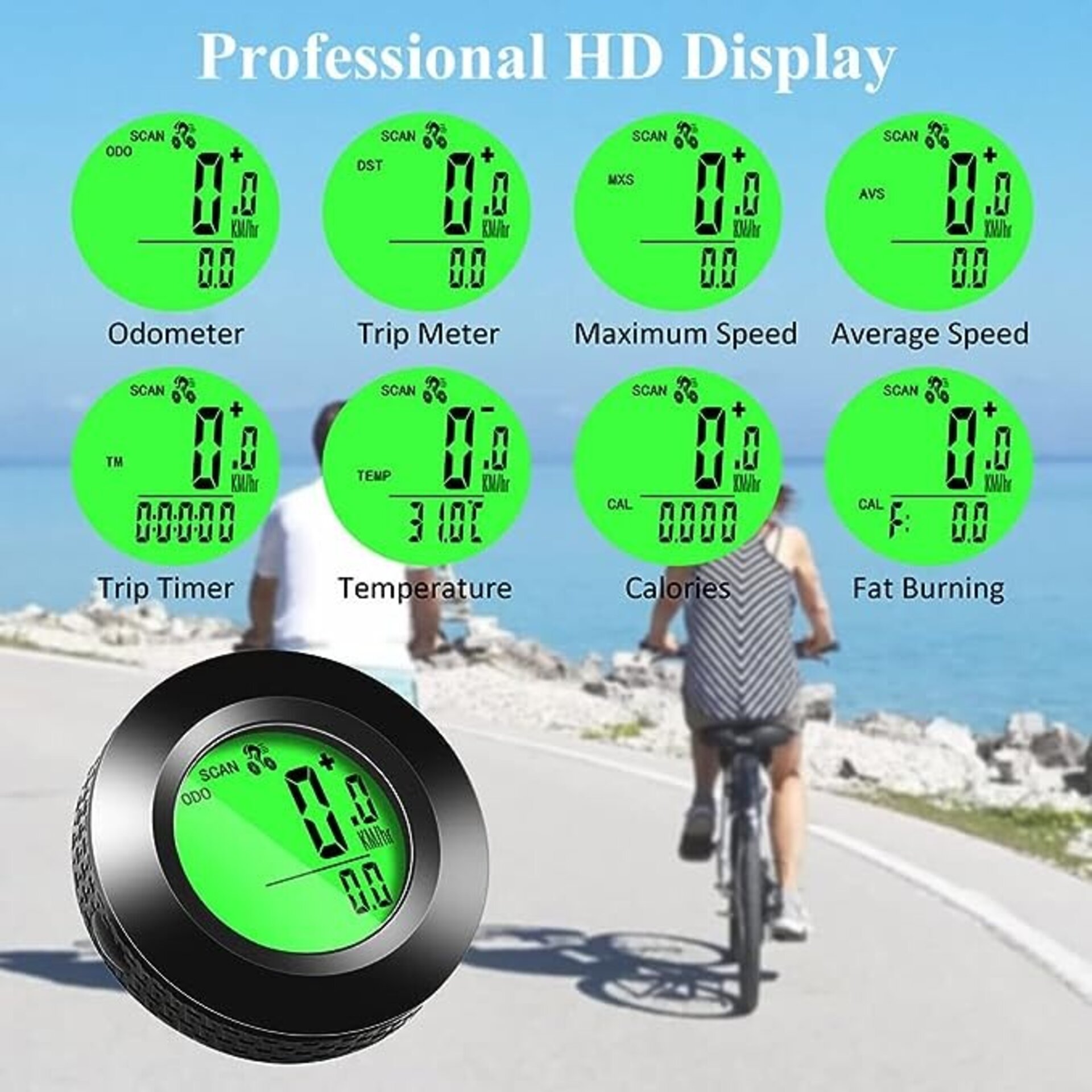 Ciclocomputador multifunción impermeable cuentakilómetros bicicleta velocímetro con pantalla retroiluminada de 3 colores, 20 funciones, inicio automático/parada, para adultos y niños, color negro - 4