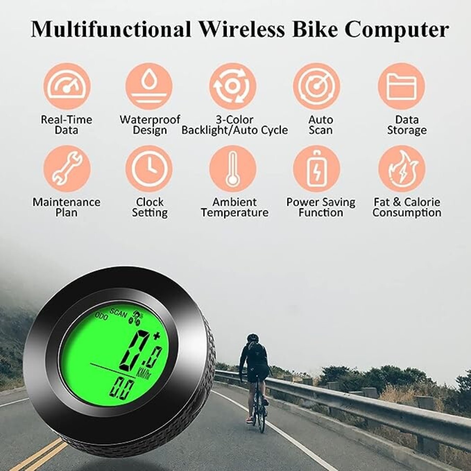 Ciclocomputador multifunción impermeable cuentakilómetros bicicleta velocímetro con pantalla retroiluminada de 3 colores, 20 funciones, inicio automático/parada, para adultos y niños, color negro - 6